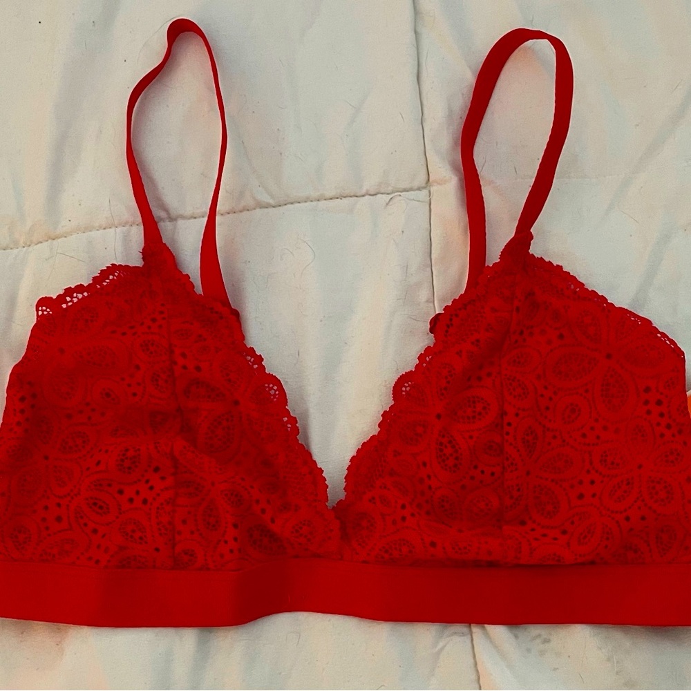 New red lined bralette
